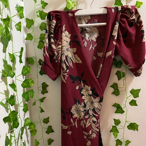 Red Floral Wrap-Dress - Picture 3 of 5